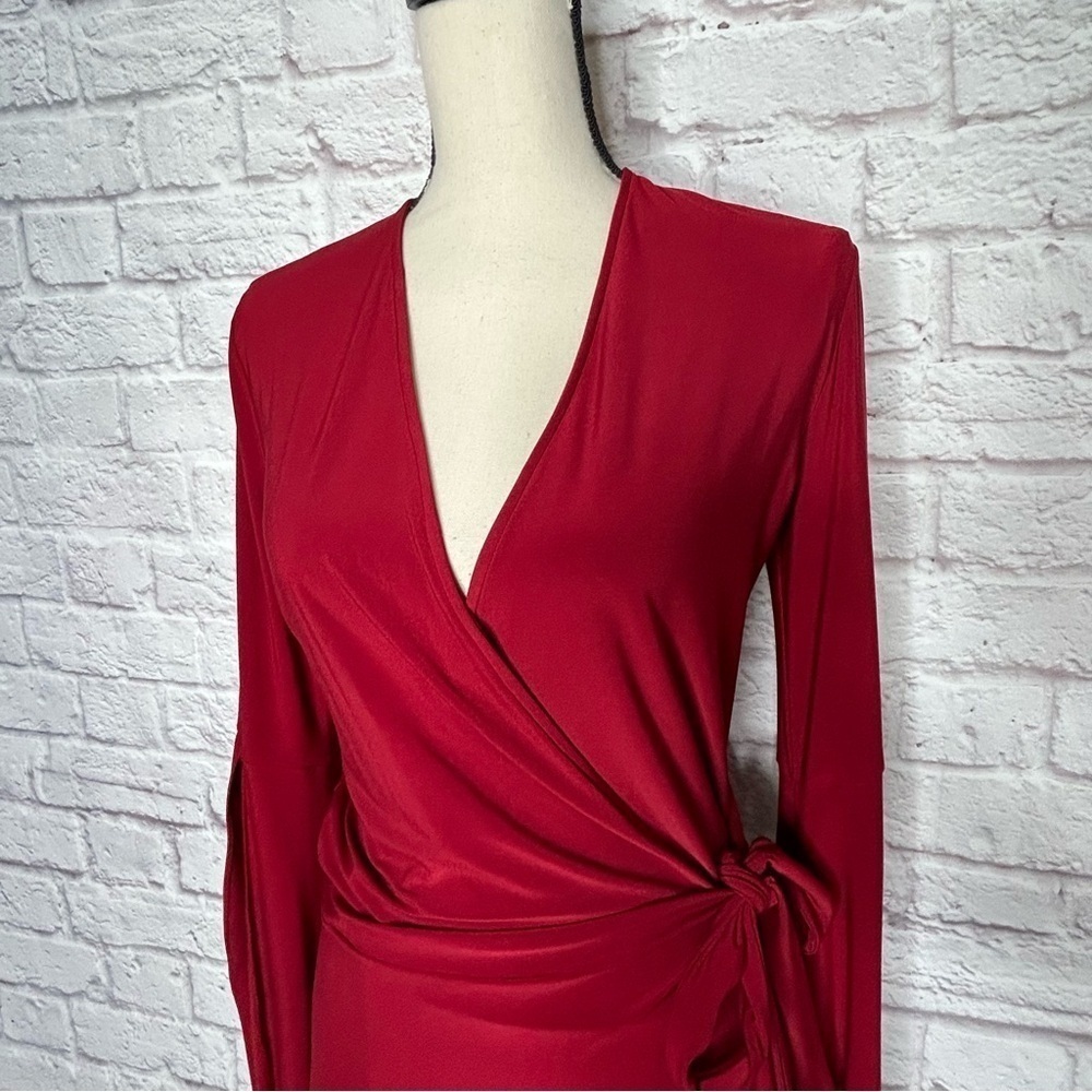 Abi Ferrin Red Bell Sleeve Wrap Dress - Picture 6 of 13